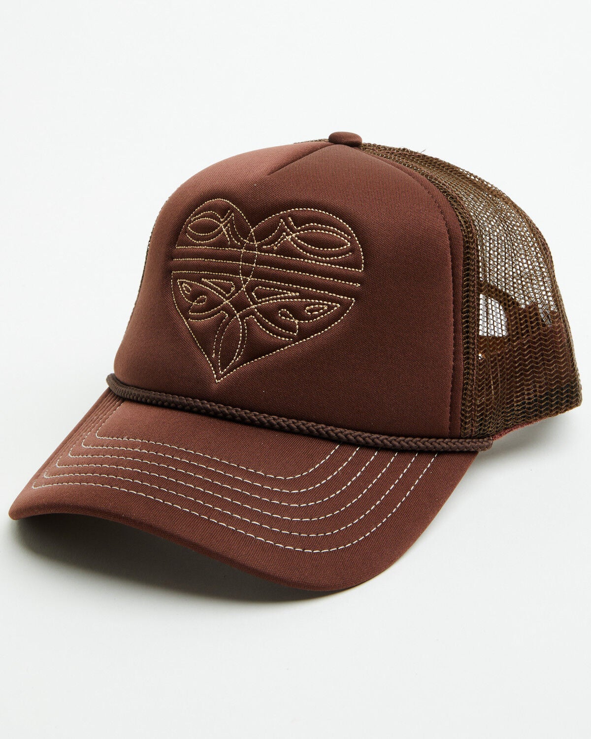 Shyanne Girls' Boot Stitch Heart Ball Cap, Brown, hi-res