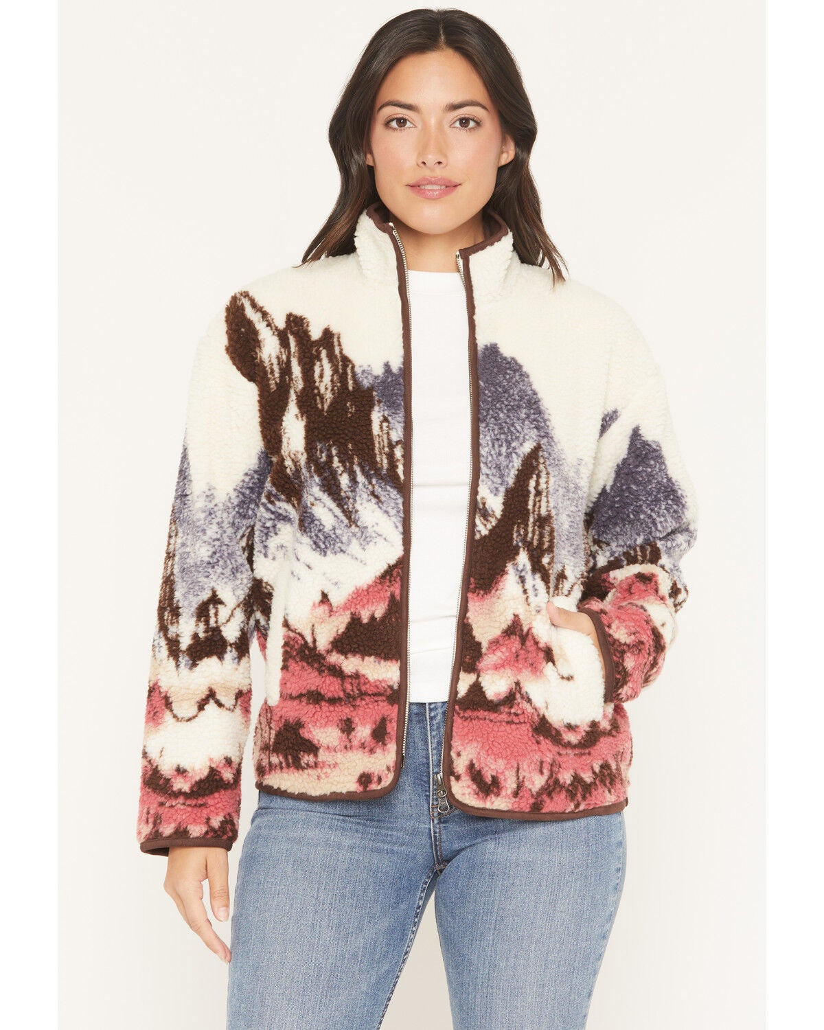 Shyanne Women's Cascade Zip Front Sherpa Jacket, Cream, hi-res