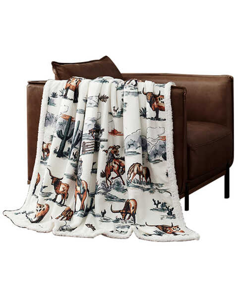 HiEnd Accents Ranch Life Western Toile Campfire Sherpa Throw, Black, hi-res