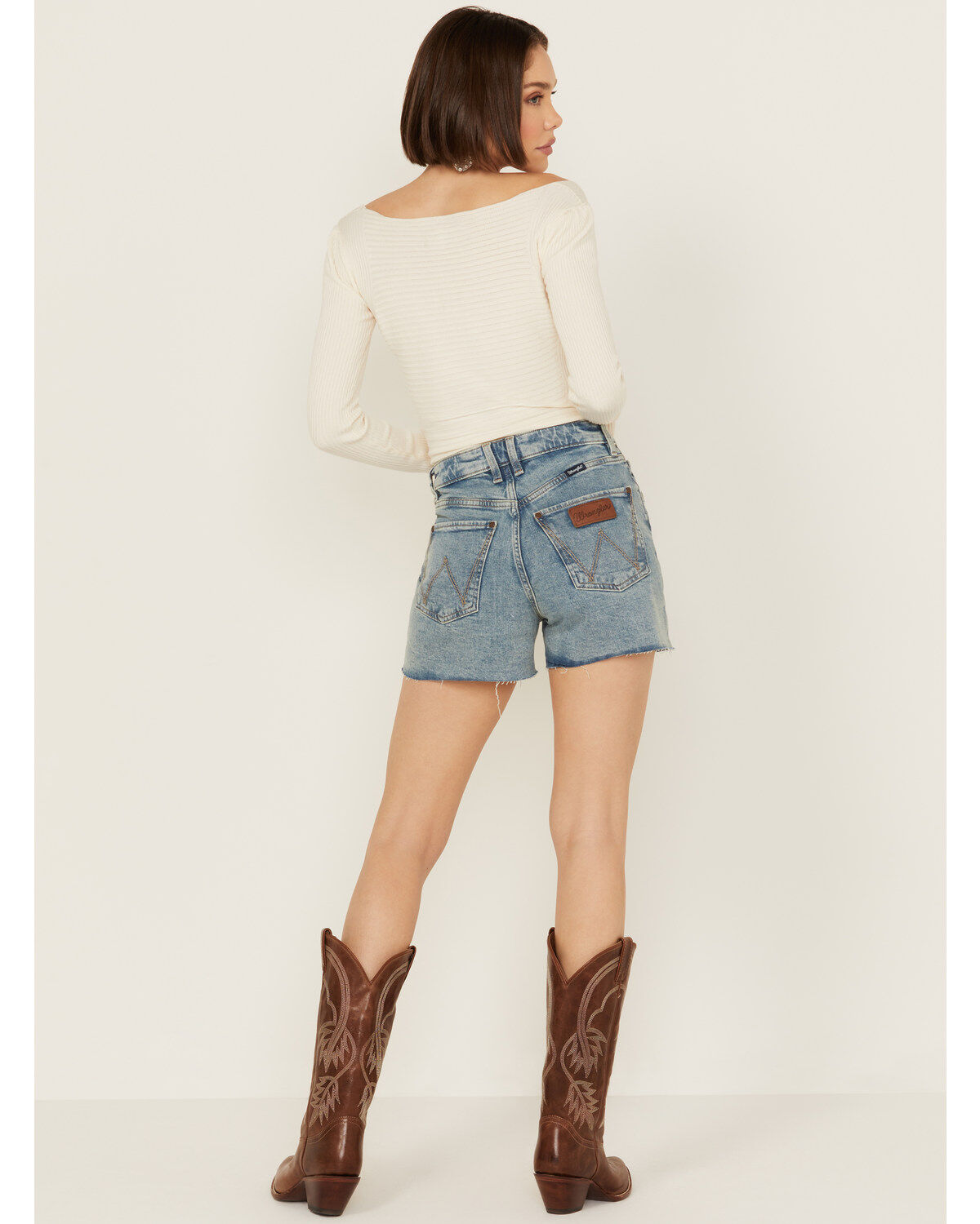 Product Name:  Wrangler Retro Women's Light Wash Bailey High Rise Cutoff Denim Shorts