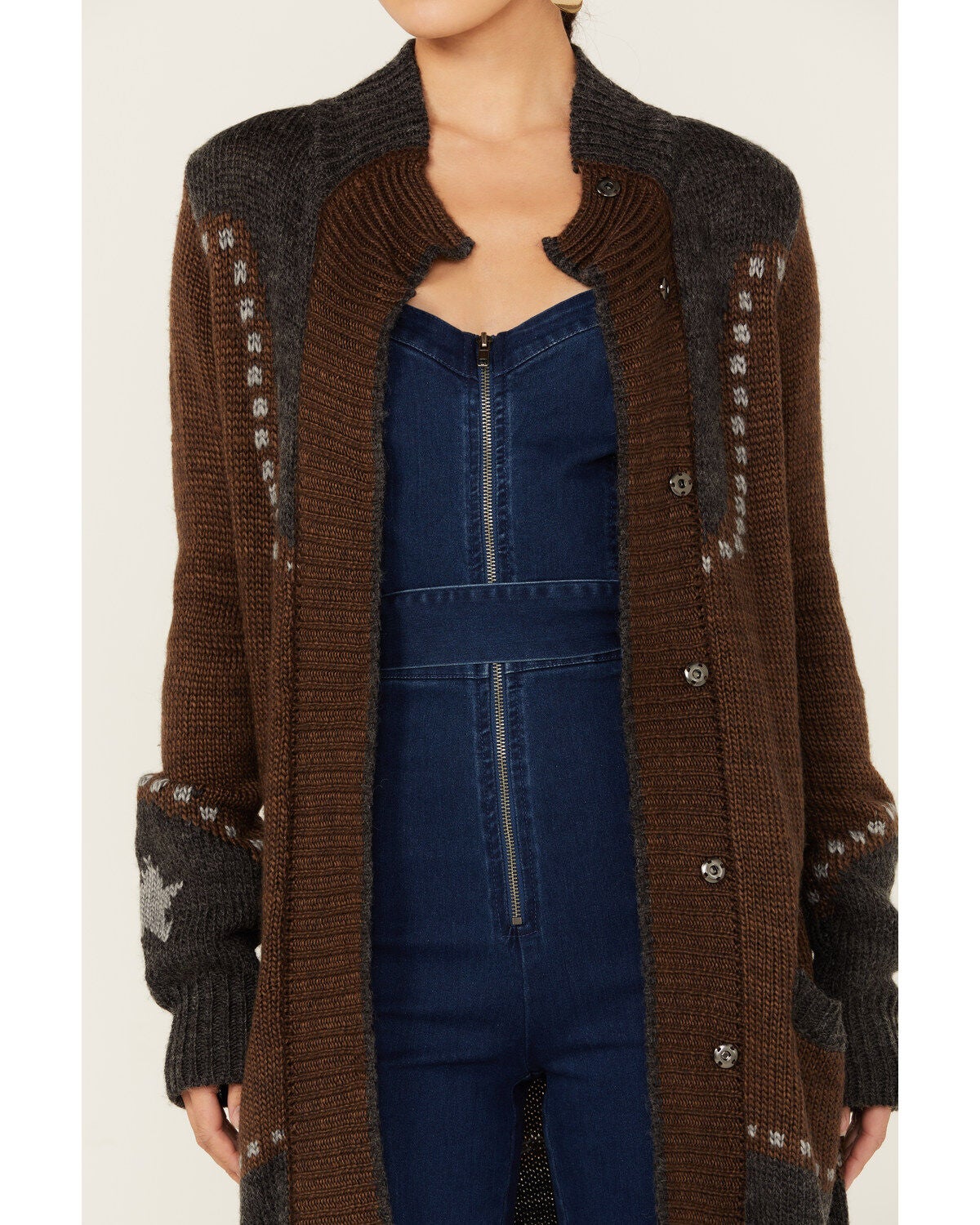 Image #3 - Stetson Women's Steer Head Cardigan, Dark Brown, hi-res