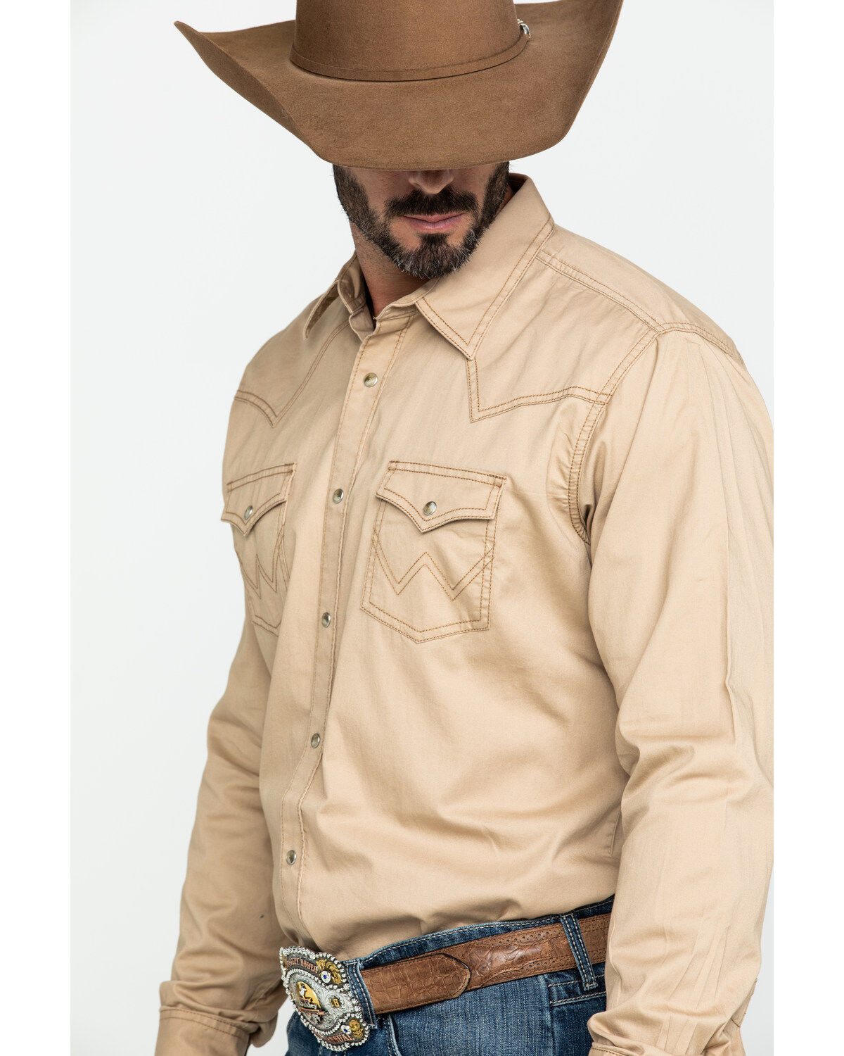 Image #3 - Wrangler Retro Men's Tan Solid Long Sleeve Western Shirt - Tall, Tan, hi-res