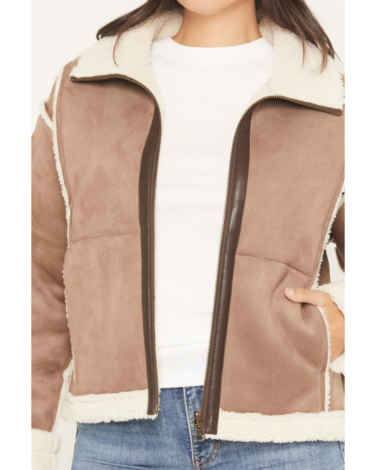 Image #3 - Shyanne Women's Wildcat Sherpa Lined Faux Suede Jacket, Taupe, hi-res