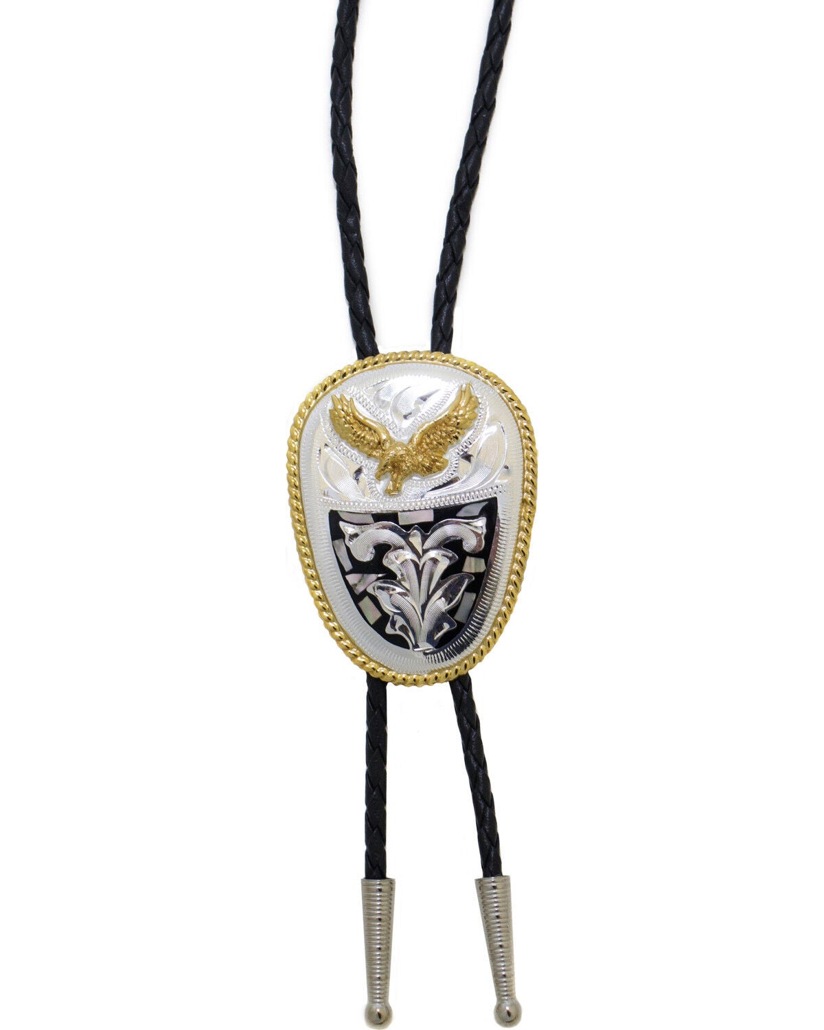 Western Express Men's German Silver Abalone Eagle Bolo Tie, Silver, hi-res