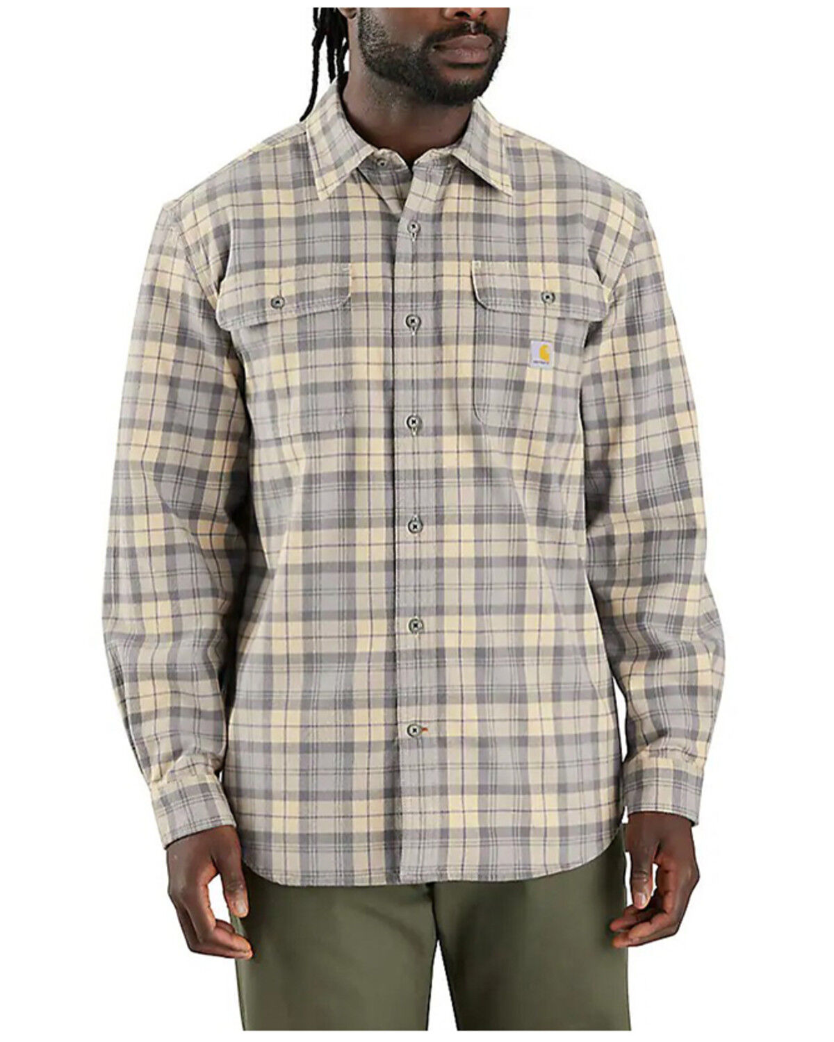 Image #1 - Carhartt Men's Loose Fit Heavyweight Plaid Print Long Sleeve Flannel Shirt, Grey, hi-res