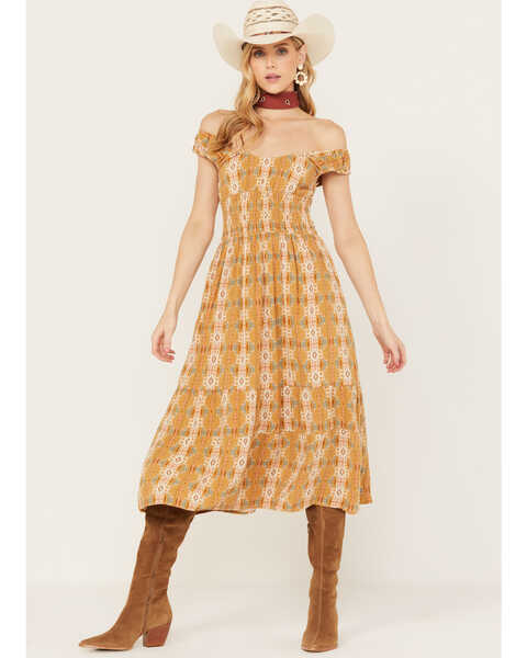 Rock & Roll Denim Women's Southwestern Print Maxi Dress, Mustard, hi-res