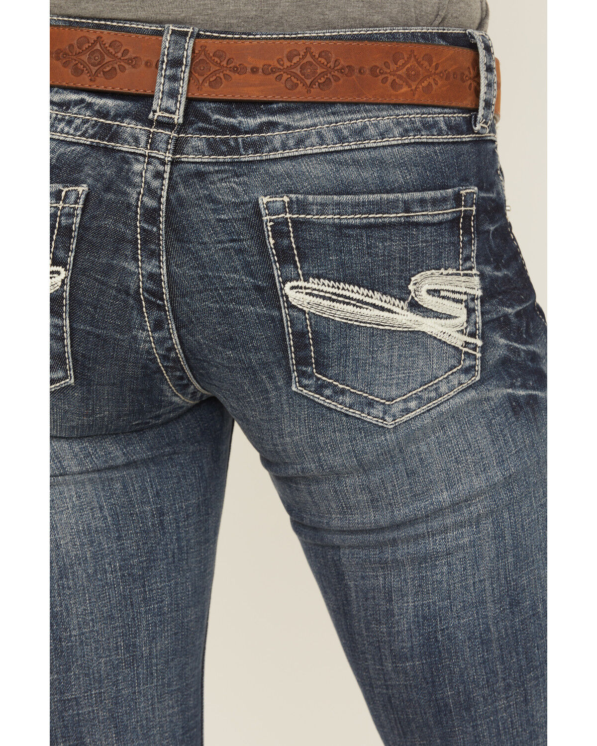Image #4 - Stetson Women's 816 Fit White "S" Stitch Bootcut Jeans, Denim, hi-res