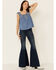Wrangler Retro Women's Americana Chambray Embroidered Neck Tank Top , Blue, hi-res