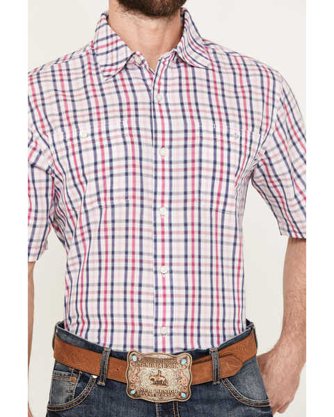 Image #3 - Resistol Men's Billings Plaid Print Short Sleeve Button Down Western Shirt, Red, hi-res