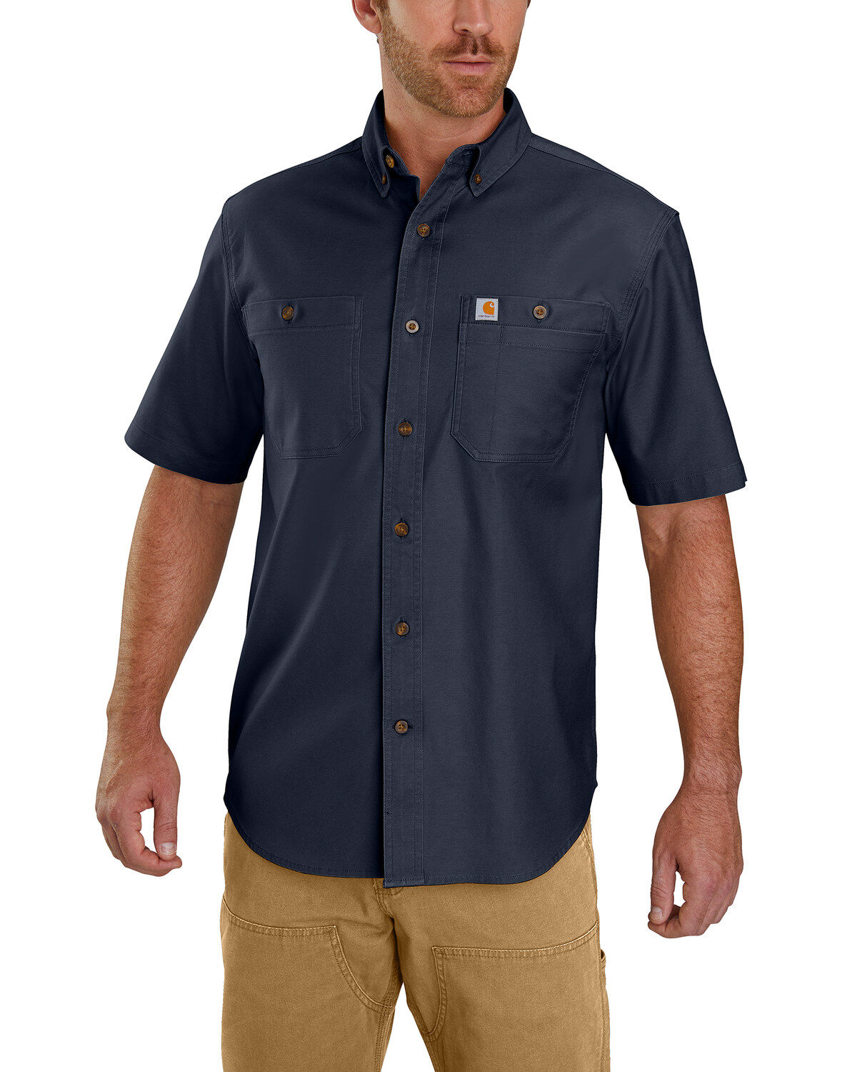 Image #2 - Carhartt Men's Rugged Flex Rigby Short Sleeve Work Shirt - Tall, Navy, hi-res