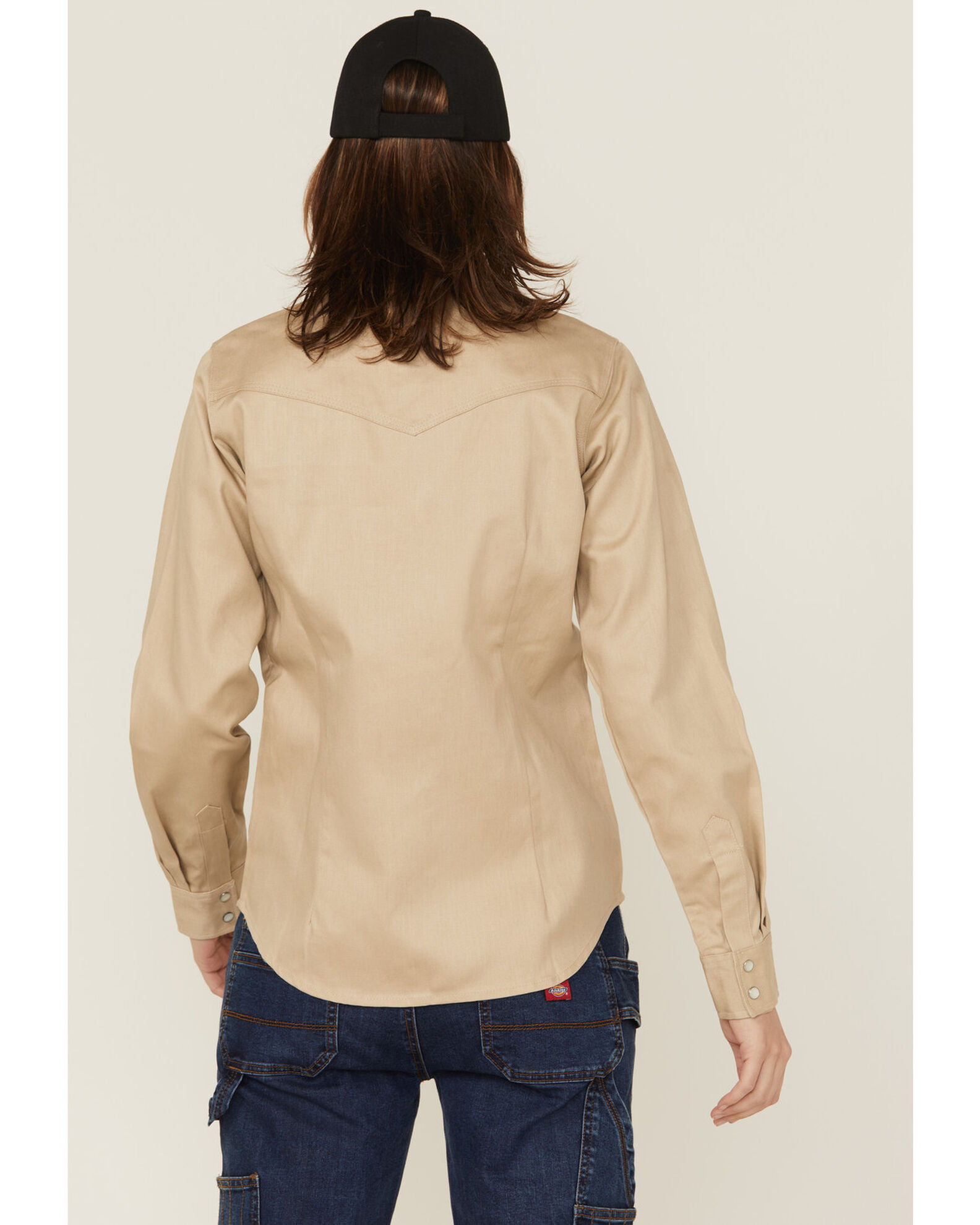 Image #4 - Forge Workwear Women's FR Solid Long Sleeve Snap Stretch Work Shirt, Stone, hi-res