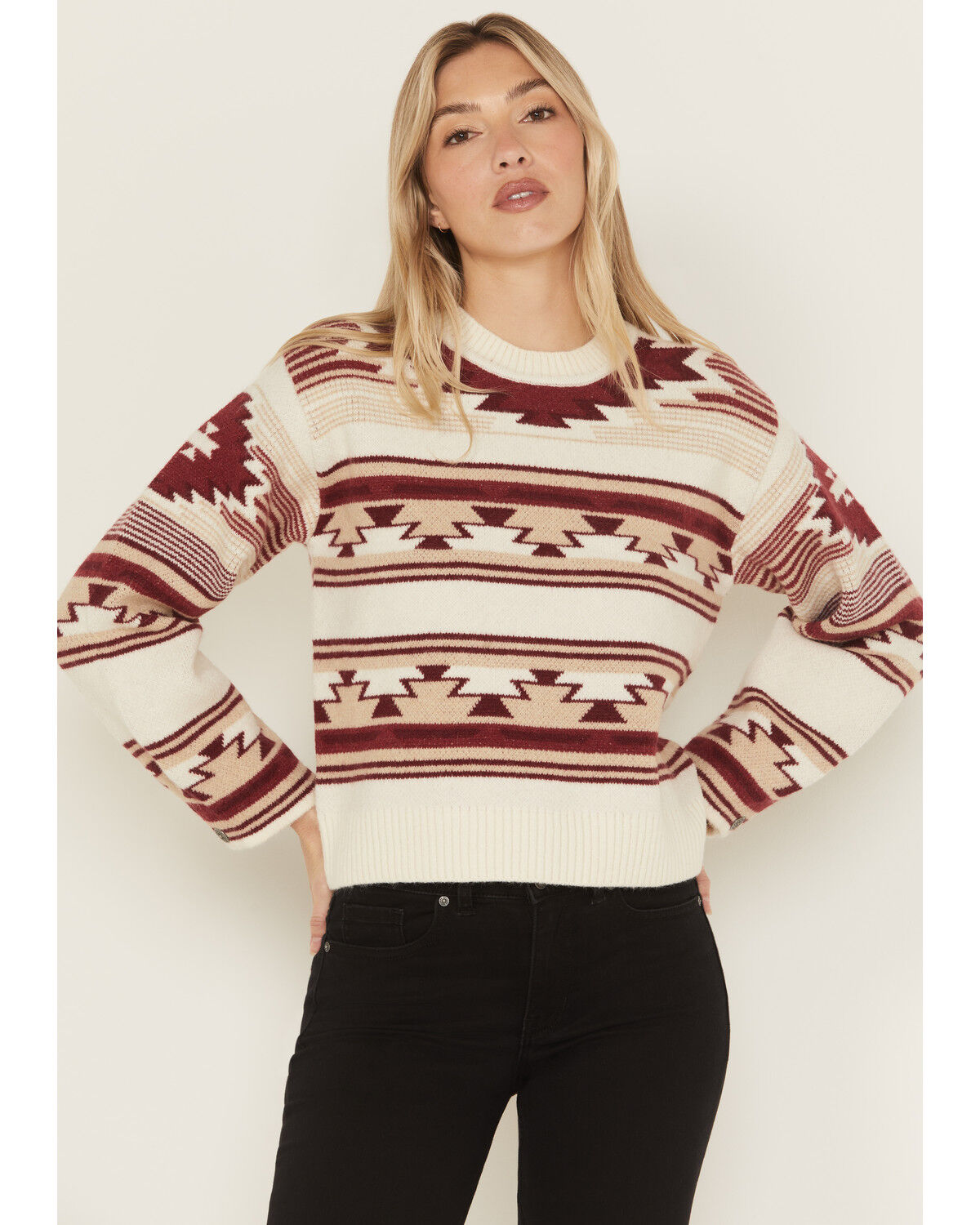 Image #1 - Ariat Women's Southwestern Print Sweater, Cream, hi-res