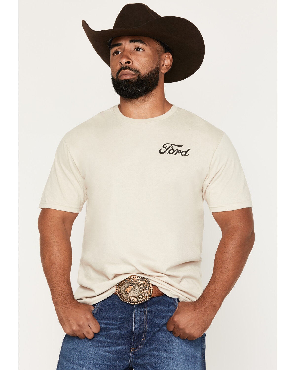 Image #2 - Americana Men's Ford Built Tough Short Sleeve Graphic T-Shirt, Sand, hi-res