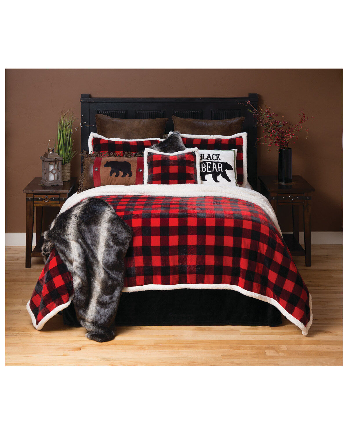 Image #1 - Carstens Home Lumberjack Buffalo Plaid Twin Sherpa Fleece Bedding Set - 3 Piece, Red, hi-res