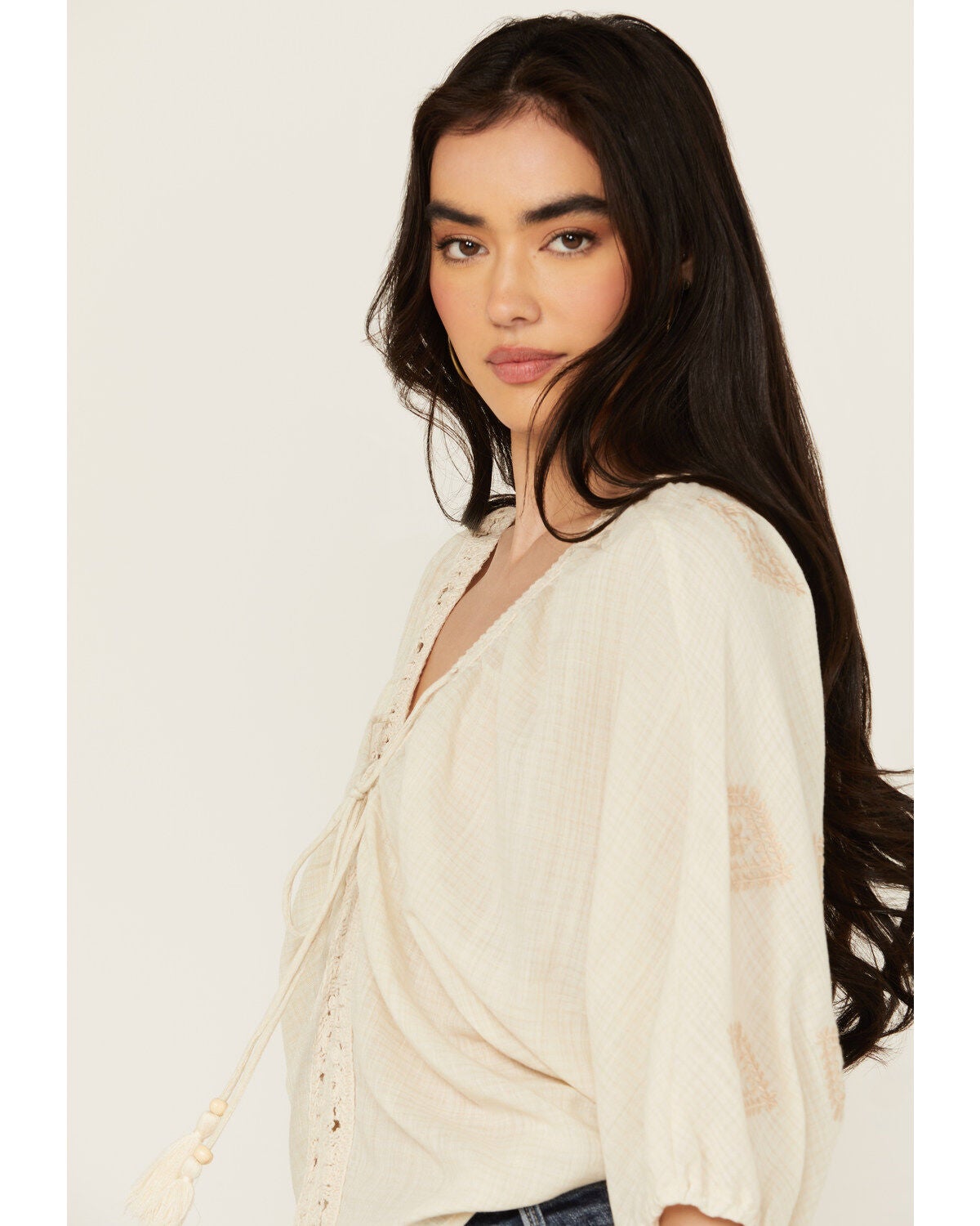 Image #2 - Miss Me Women's Long Sleeve Geo Crochet Top, , hi-res
