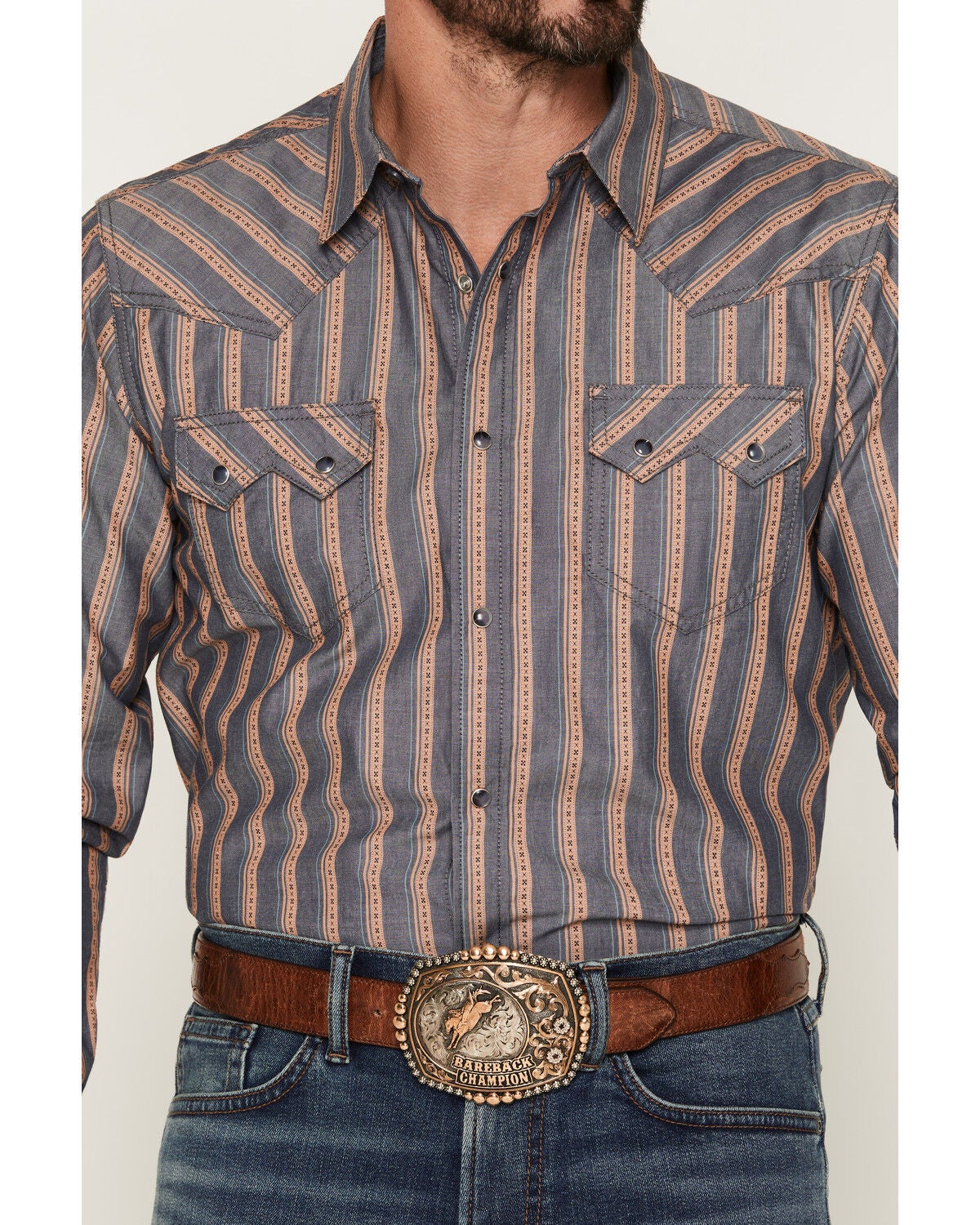 Image #3 - Cody James Men's Trigger Striped Print Long Sleeve Snap Western Shirt, Blue, hi-res