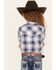 Image #4 - Ely Walker Girls' Embroidered Yoke Plaid Print Long Sleeve Pearl Snap Western Shirt, Blue, hi-res