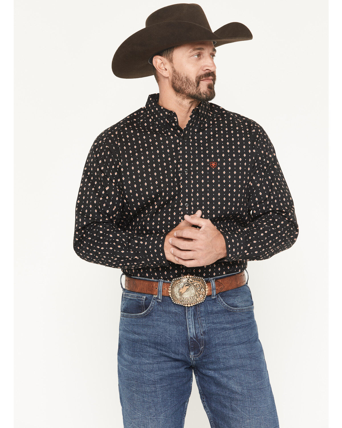 Image #1 - Ariat Men's Thorn Geo Print Long Sleeve Button-Down Western Shirt, Black, hi-res