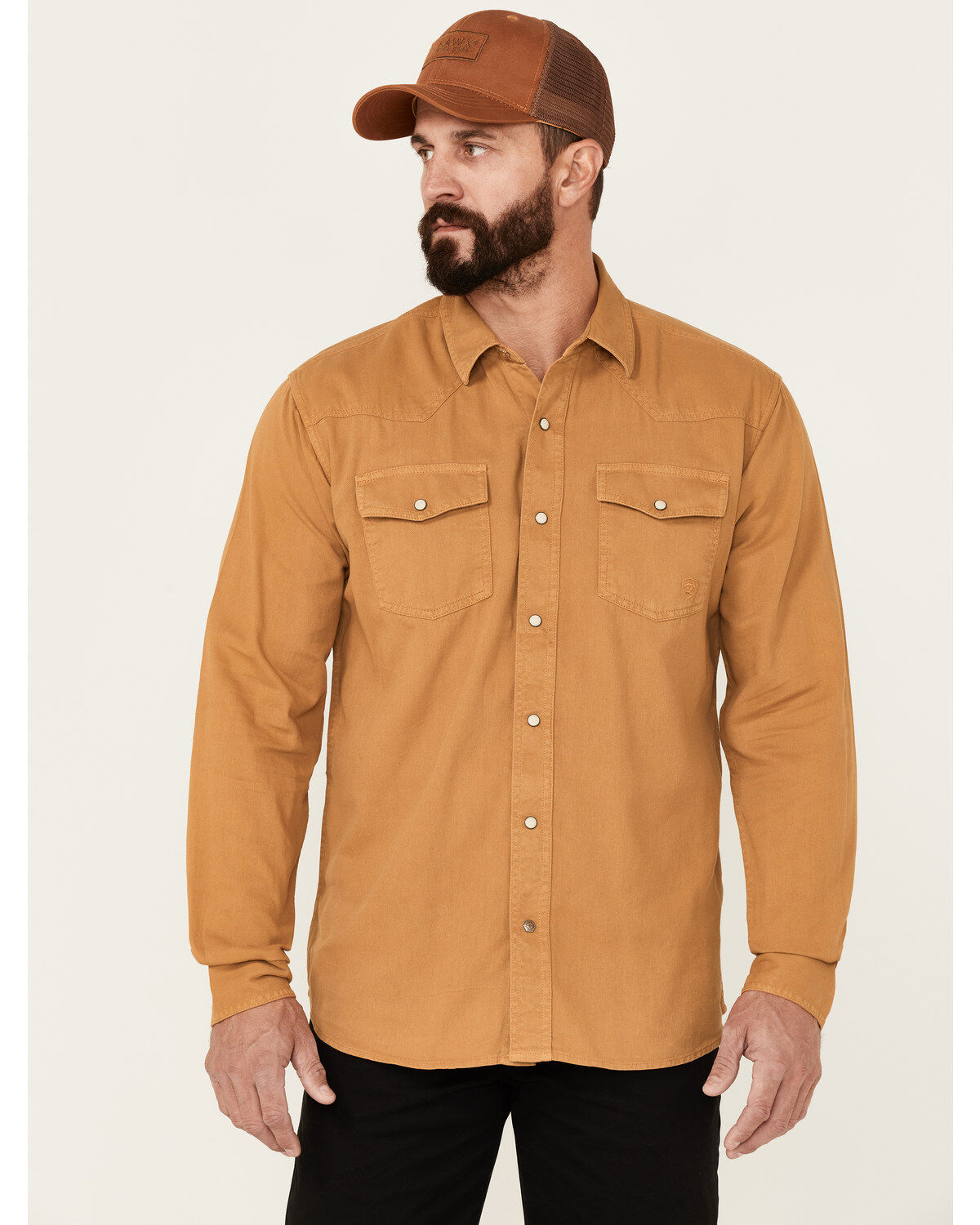 Image #1 - Ariat Men's Solid Tan Jurlington Retro Long Sleeve Pearl Snap Western Shirt, Tan, hi-res