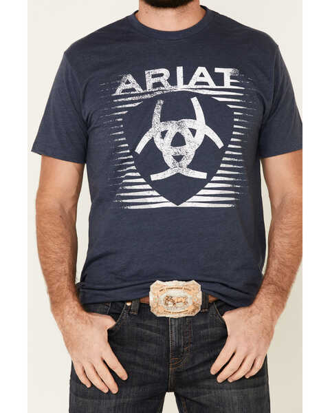 Ariat Men's Heather Shade Logo Short Sleeve Graphic T-Shirt , Navy, hi-res