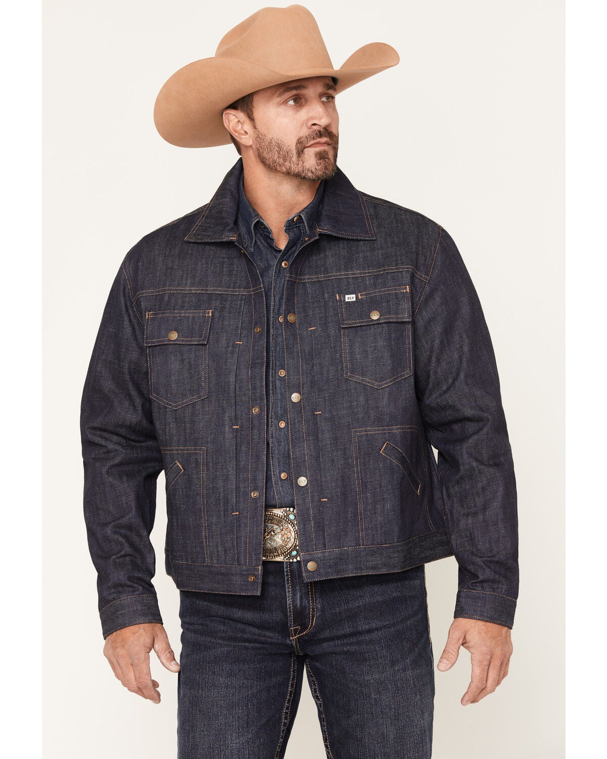 Image #1 - Ely Walker Men's Dark Wash Snap Denim Jacket, Dark Wash, hi-res