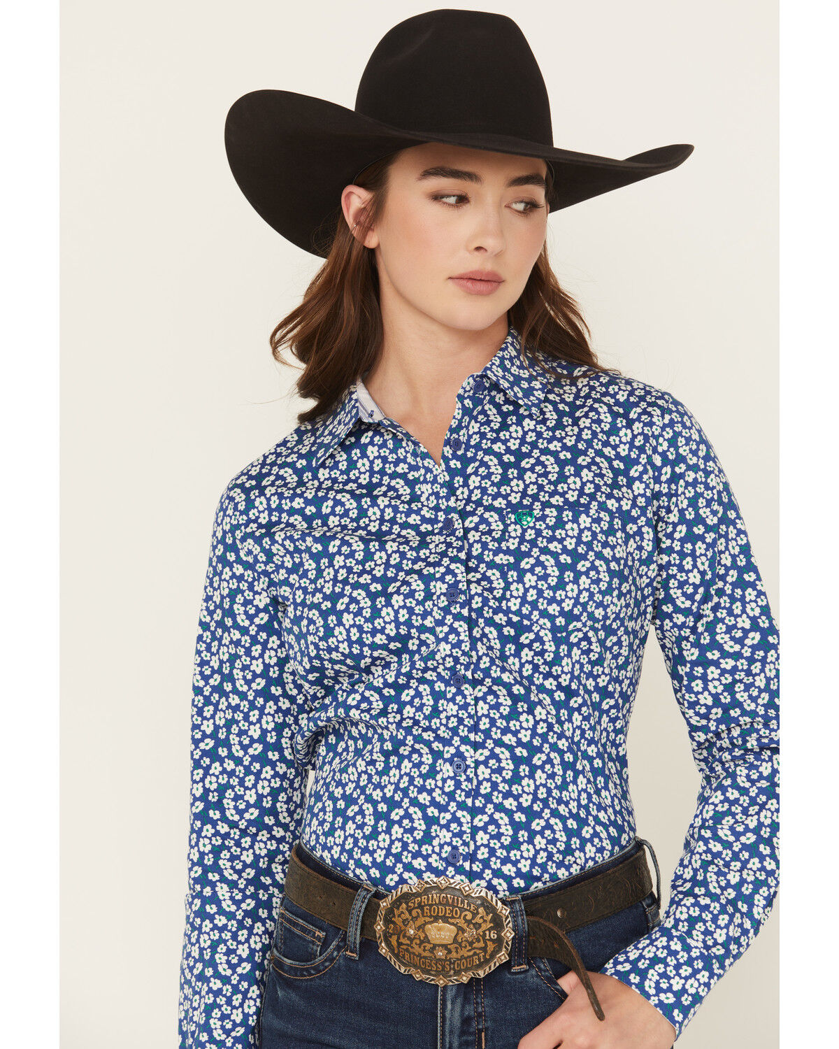 Image #1 - Ariat Women's Kirby Floral Print Long Sleeve Button-Down Stretch Western Shirt, Blue, hi-res