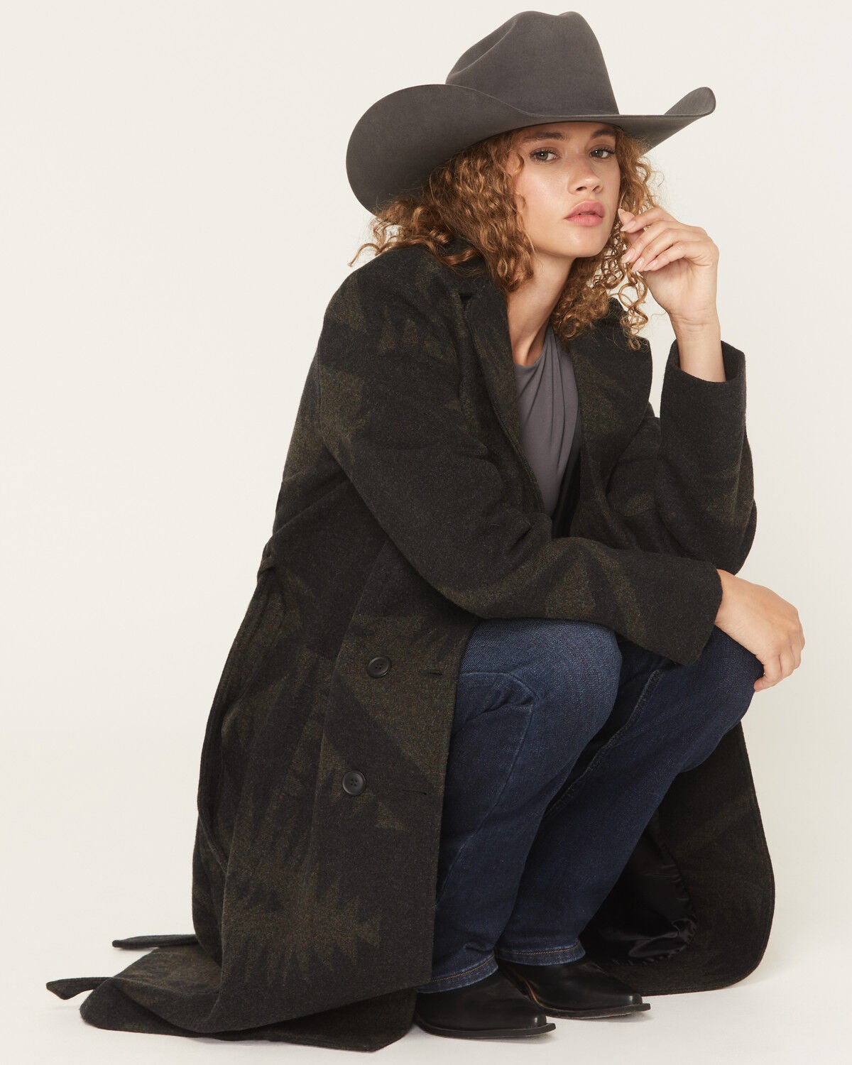 Image #1 - Pendleton Women's Jacquard Wool Trench Coat, Olive, hi-res