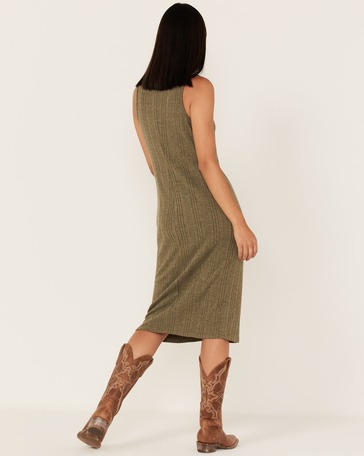 Image #4 - Cleo + Wolf Women's Ribbed Tank Midi Dress, Moss Green, hi-res