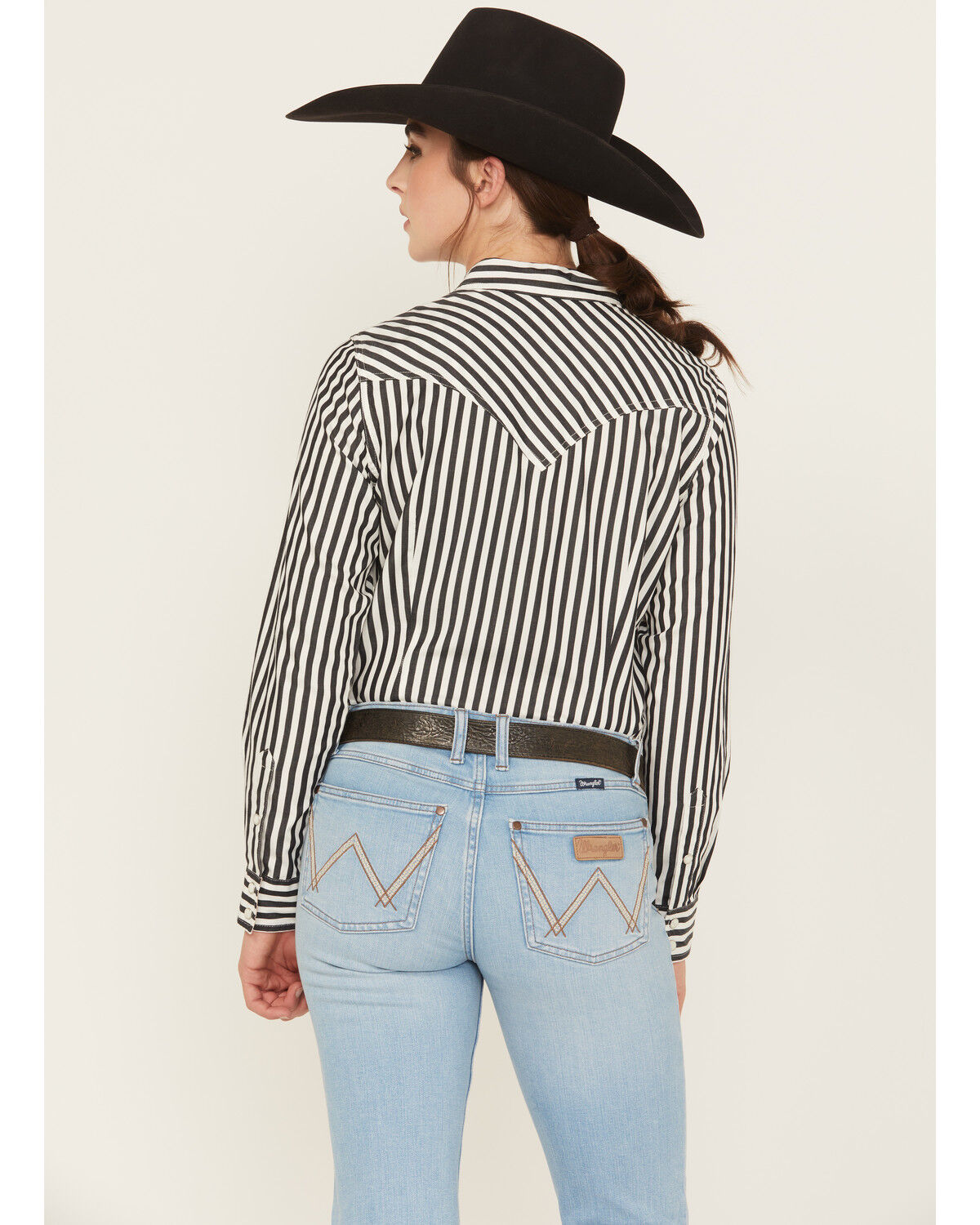 Image #4 - Wrangler Retro Women's Striped Long Sleeve Snap Western Shirt, Black, hi-res