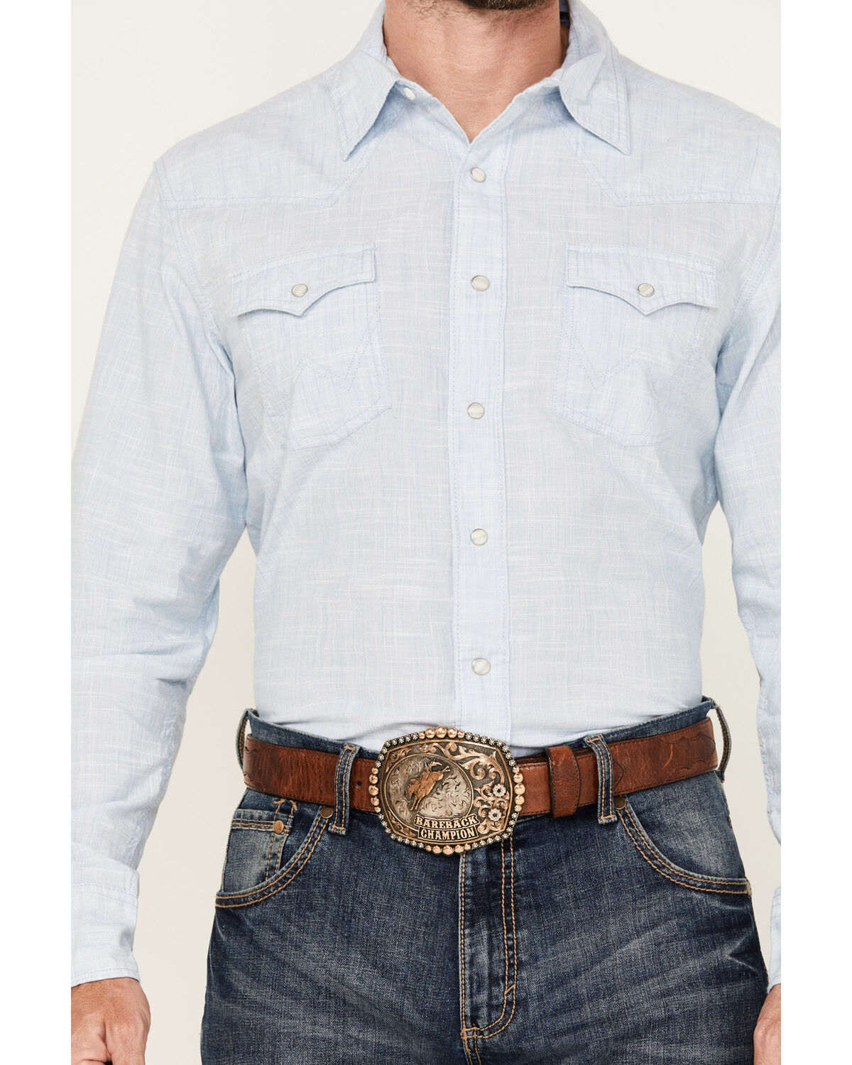 Image #3 - Wrangler Retro Men's Retro Solid Long Sleeve Snap Western Shirt, Light Blue, hi-res
