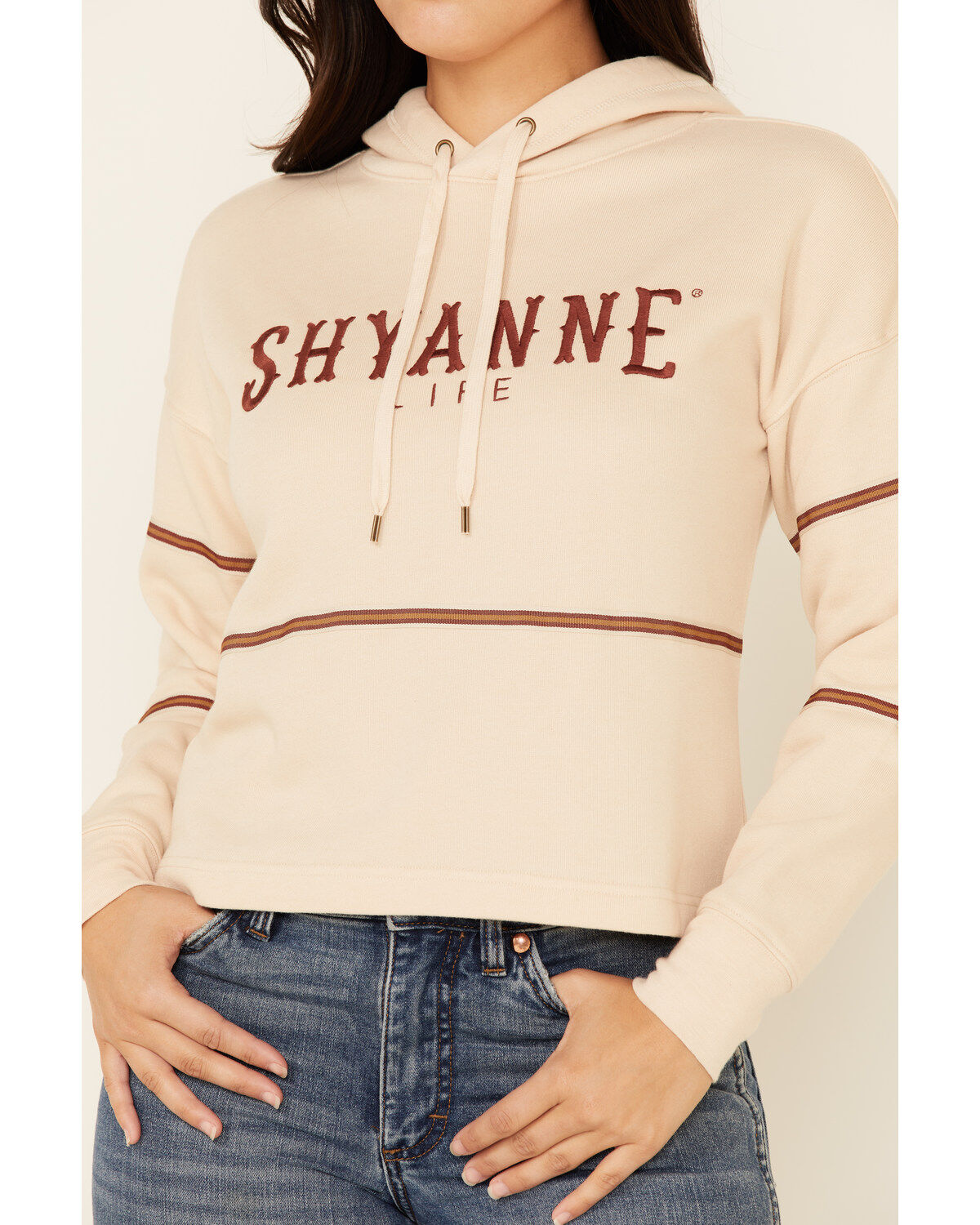 Image #2 - Shyanne Women's Tan & White Embroidered Logo Crop Hoodie, Tan, hi-res