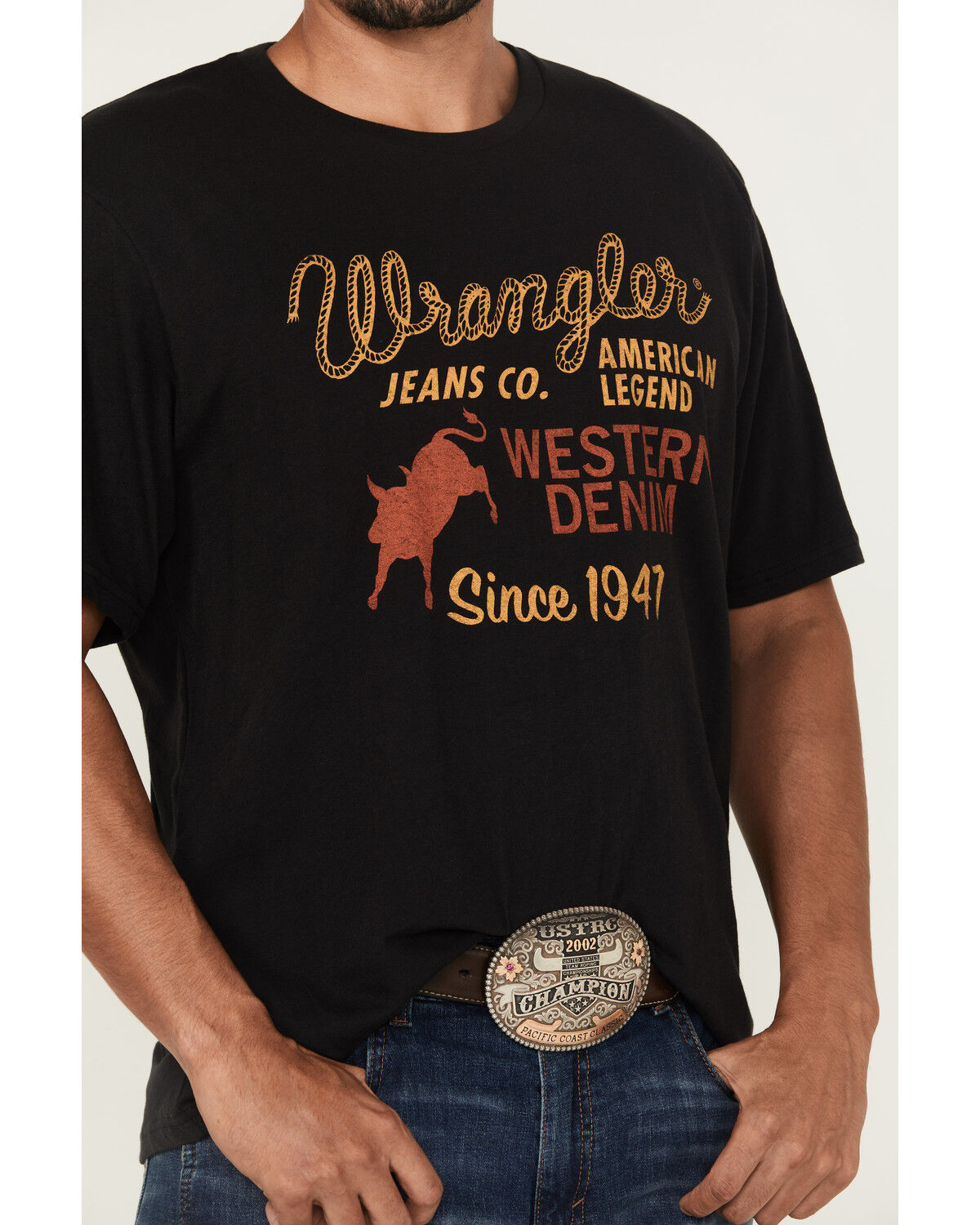 Image #3 - Wrangler Men's Western Denim Logo Short Sleeve Graphic T-Shirt, Black, hi-res