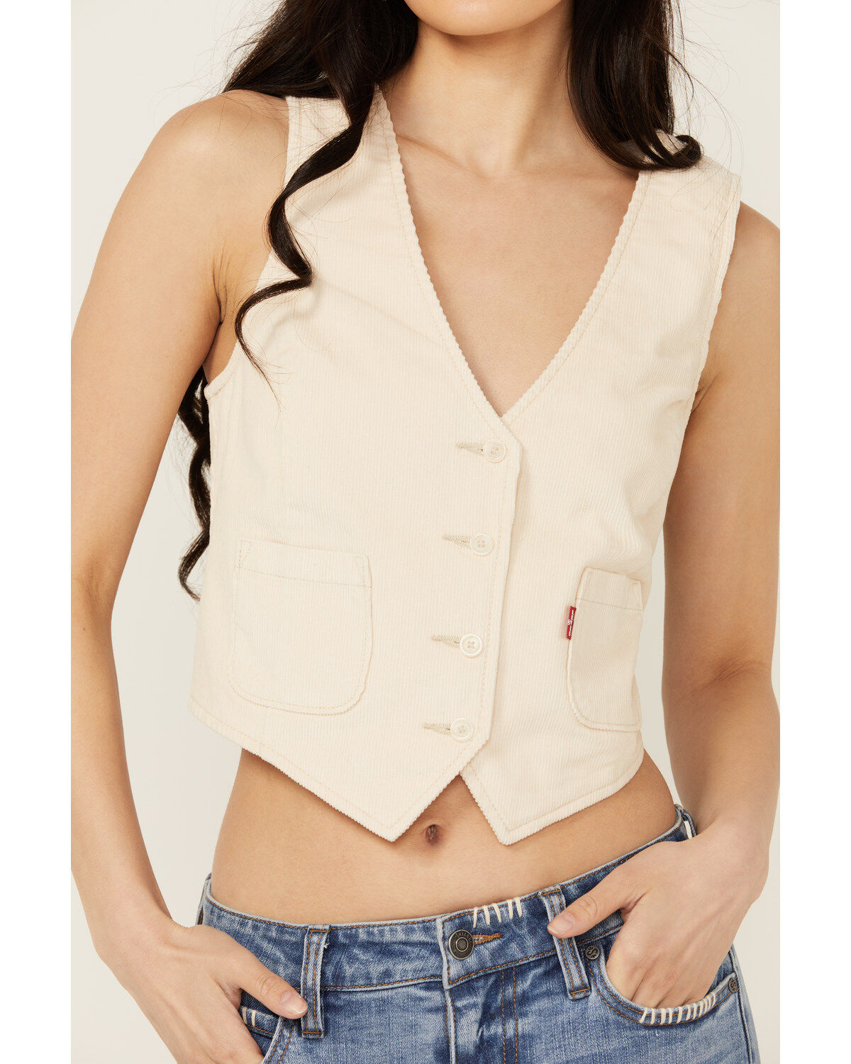 Image #3 - Levi's Women's Corduroy Tailored Vest, Cream, hi-res