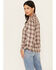 Image #4 - Shyanne Women's Plaid Print Long Sleeve Button-Down Western Shirt, Cream, hi-res