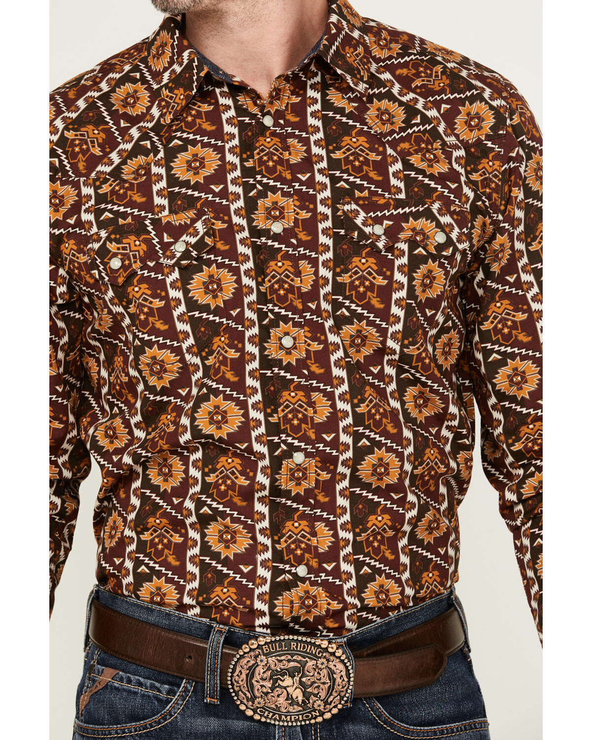 Image #3 - Cody James Men's Row Boat Southwestern Print Long Sleeve Snap Western Shirt, Red, hi-res