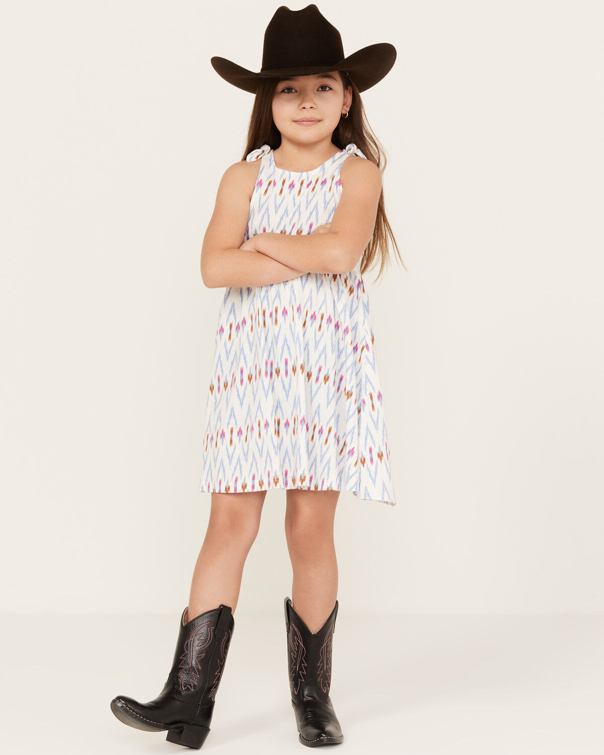 Image #2 - Shyanne Girls' Ikat Print Mini Dress, White, hi-res