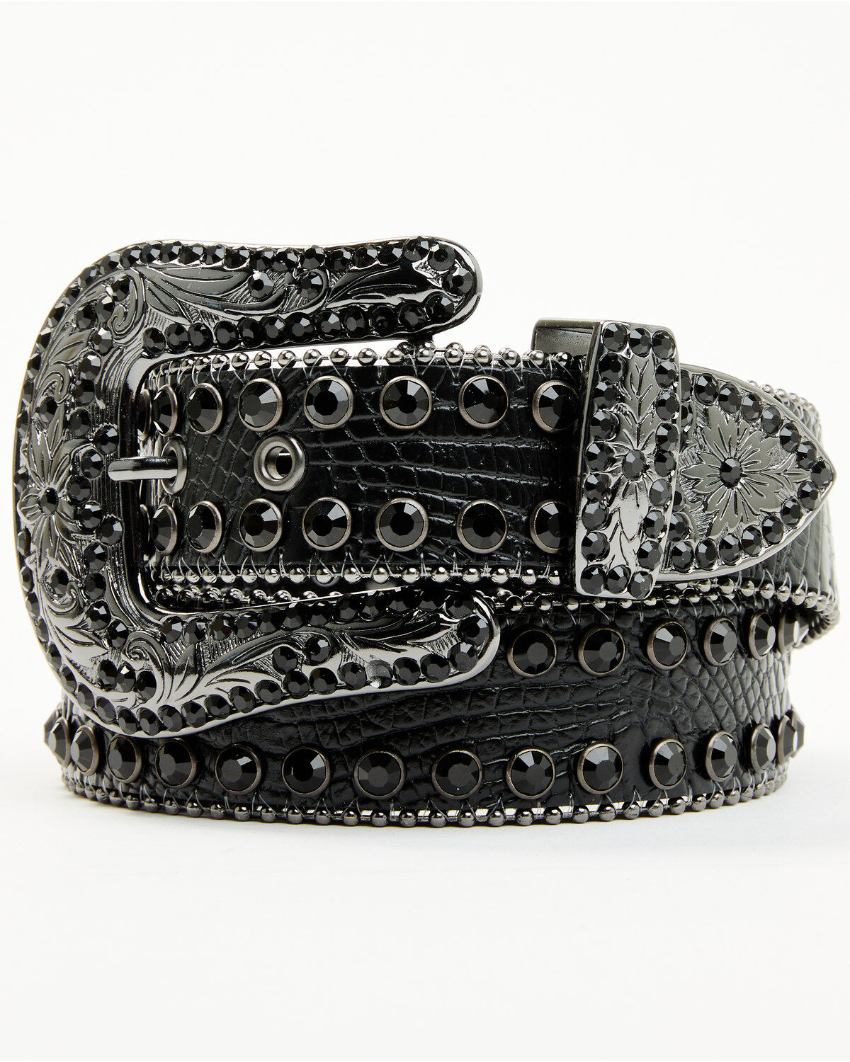 Image #2 - Shyanne Women's Crocodile Print Rhinestone Belt, Black, hi-res