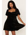 Beyond The Radar Women's Crushed Velvet Burnout Peasant Dress, Black, hi-res