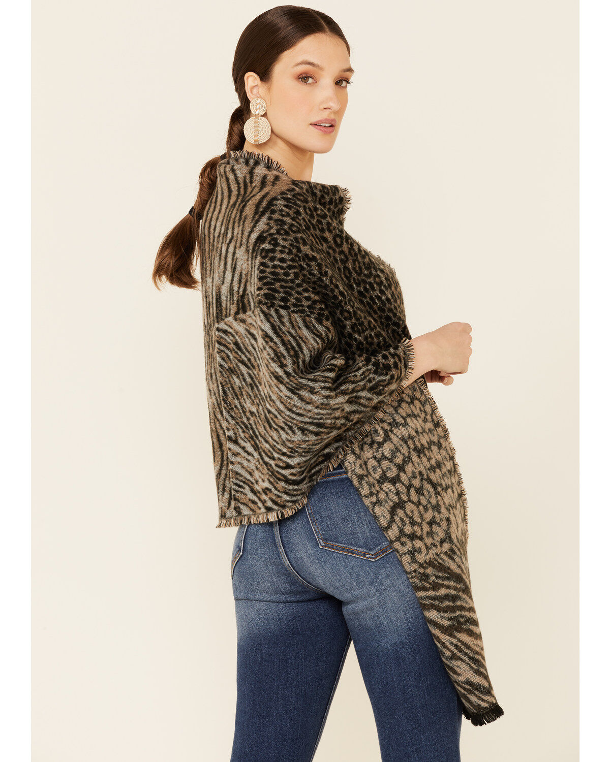 Image #4 - Shyanne Women's Woven Animal Print Shawl, Tan, hi-res