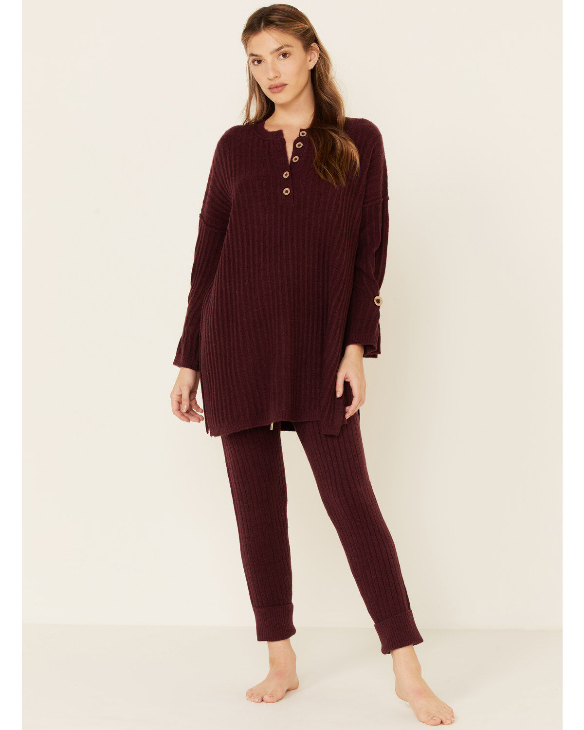 Image #2 - Free People Women's Around The Clock Jogger Sweatpants, Wine, hi-res