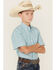 Image #2 - Panhandle Boys' Plaid Print Short Sleeve Button-Down Western Shirt, Aqua, hi-res