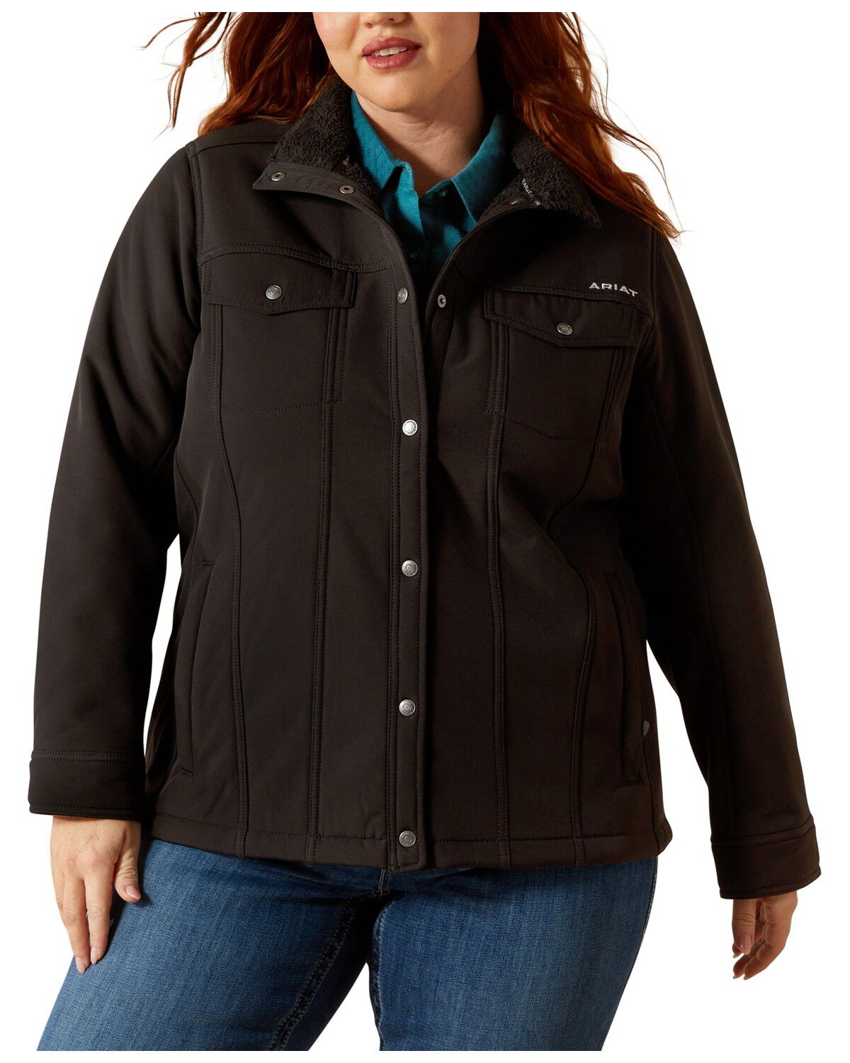 Ariat Women's Berber Back Barn Softshell Jacket - Plus, Black, hi-res