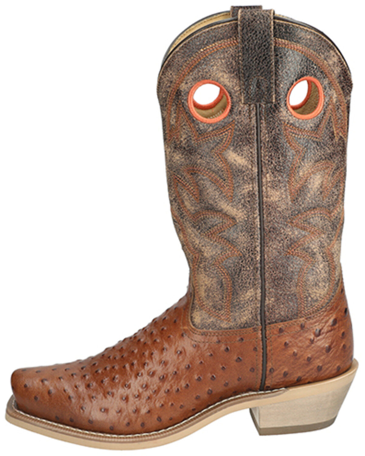 Image #3 - Smoky Mountain Men's Santa Fe Ostrich Print Performance Boots - Square Toe, Cognac, hi-res