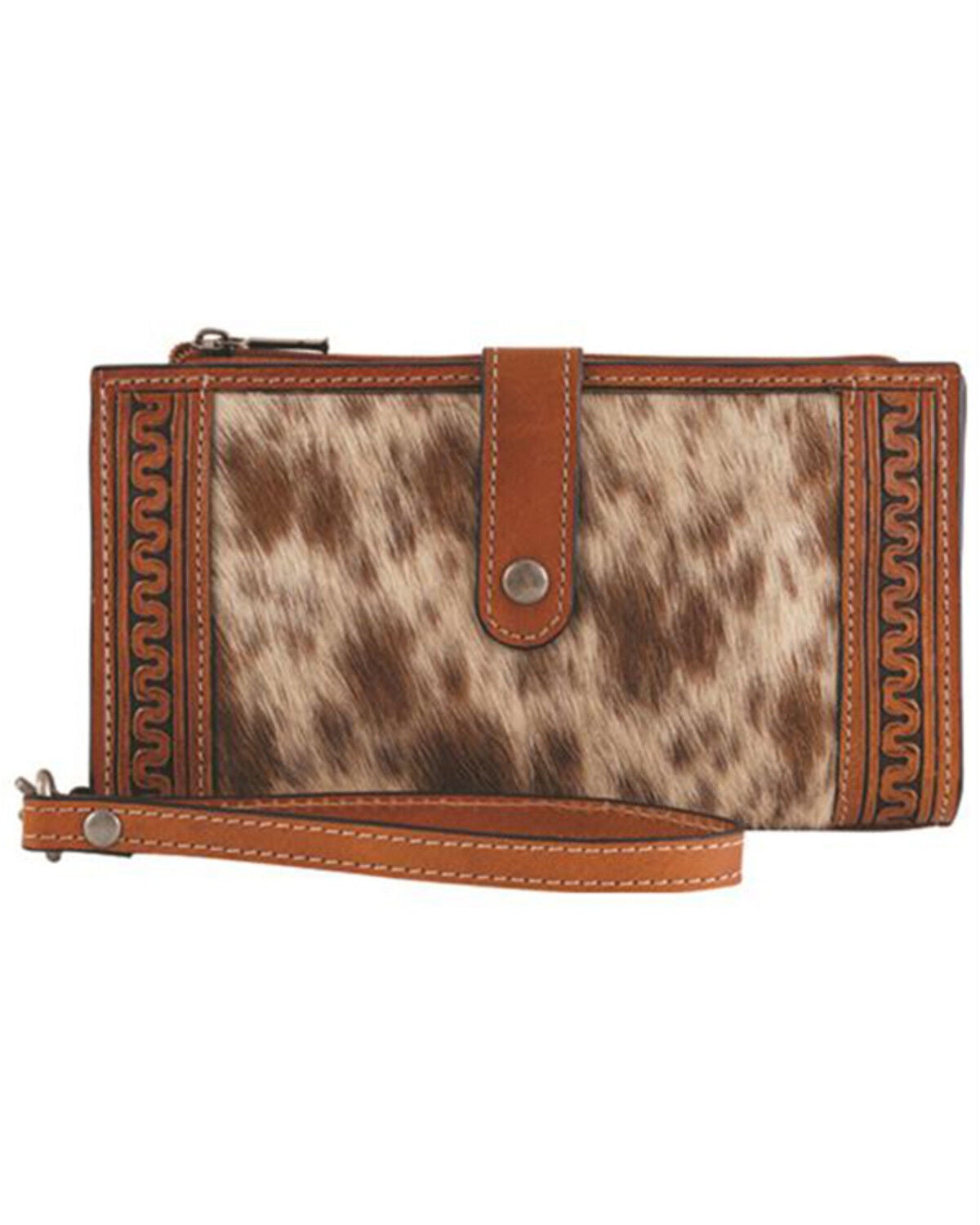 Justin Women's Serpentine Hairon Wristlet Wallet, Brown, hi-res