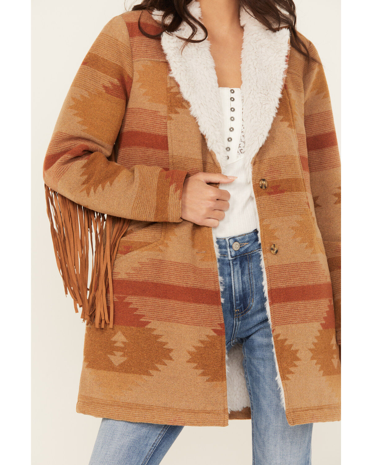 Image #3 - Idyllwind Women's Nettie Sherpa Collar Tonal Blanket Coat, Medium Brown, hi-res