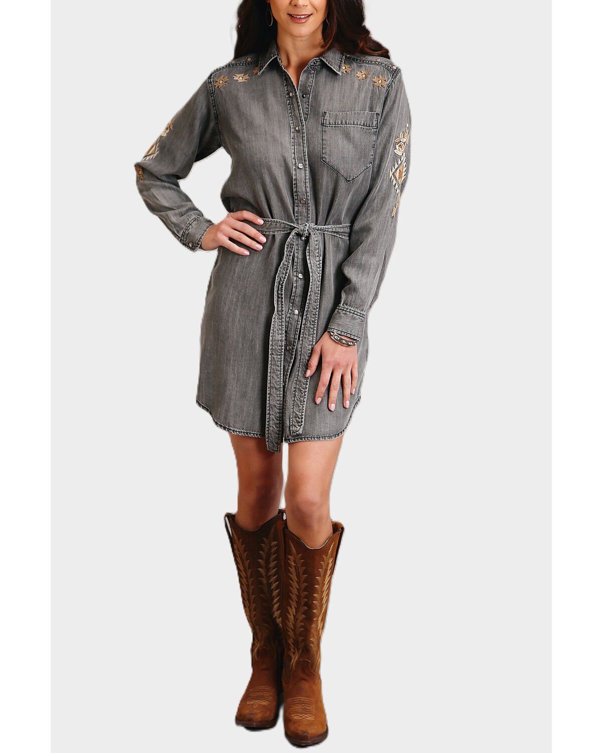 Image #1 - Stetson Women's Long Sleeve Shirt Mini Dress, Black, hi-res