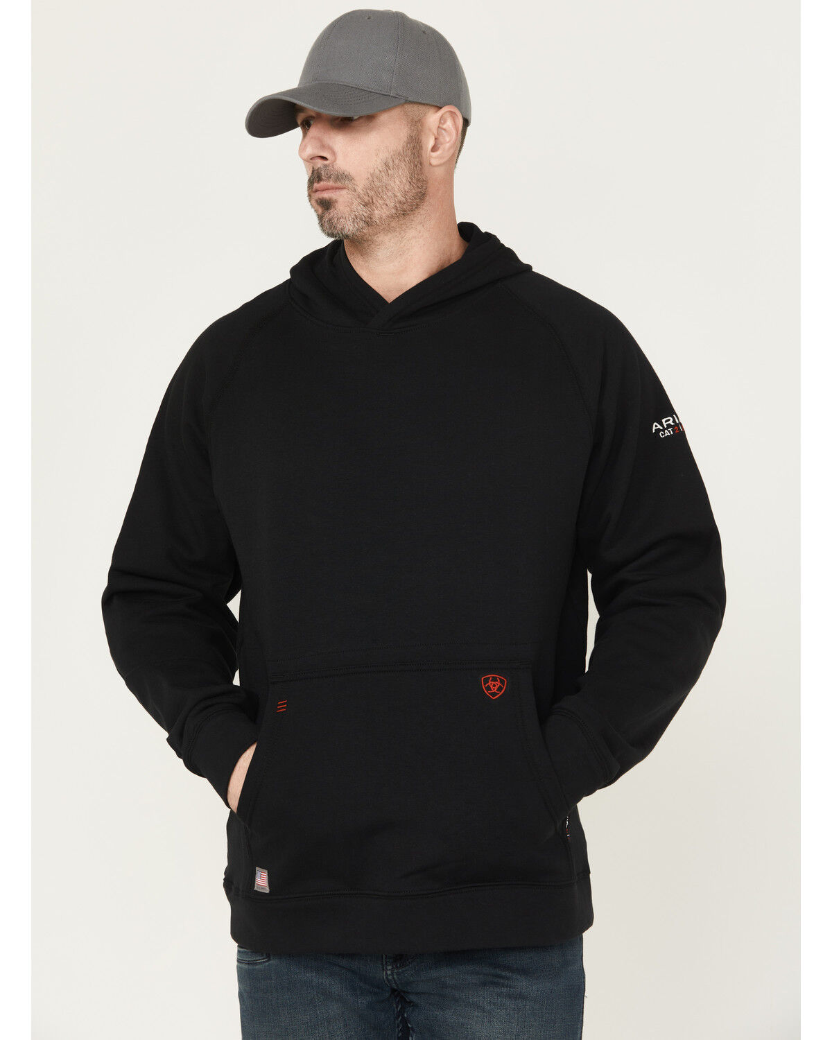 Image #2 - Ariat Men's FR Durastretch Hard Head Hooded Sweatshirt, Black, hi-res