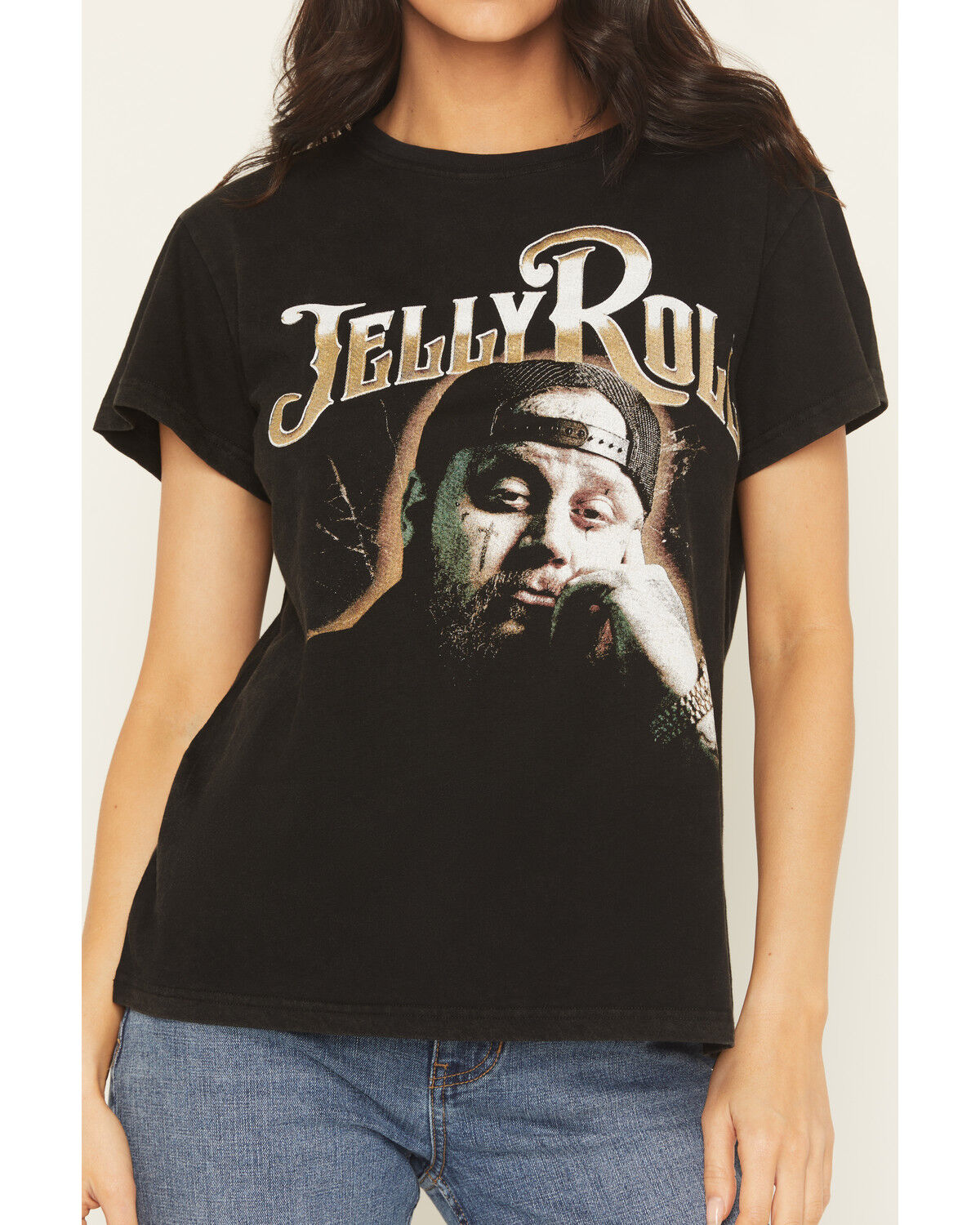 Image #3 - People of Leisure Women's Jelly Roll Face Short Sleeve Graphic Tee, Black, hi-res