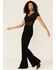 Image #2 - Shyanne Women's Black Lace Knit Flutter Sleeve Crop Top, Black, hi-res