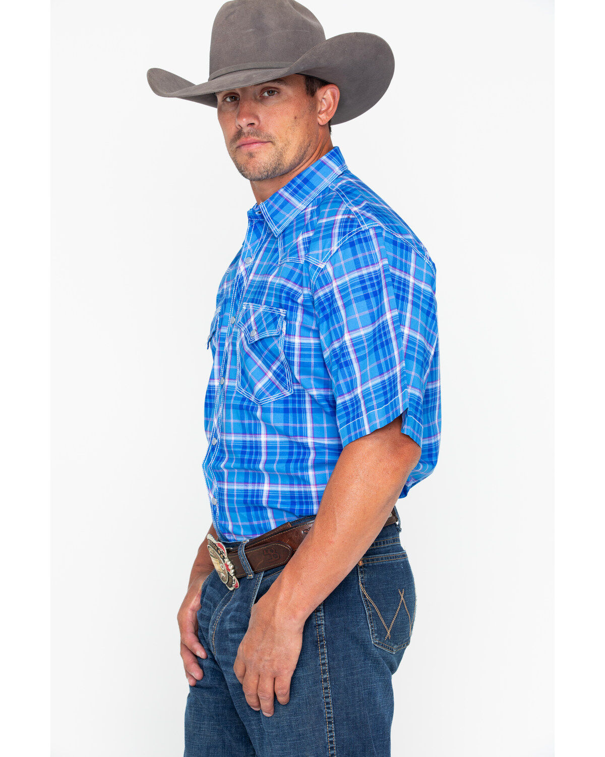 Image #3 - Wrangler 20X Men's Competition Advanced Comfort Plaid Print Short Sleeve Western Shirt, , hi-res